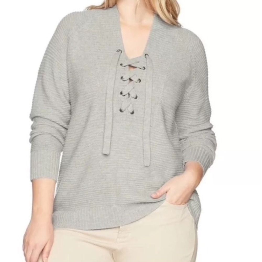 Lucky Brand Lace Up Wool Blend Sweater Gray Size 1X